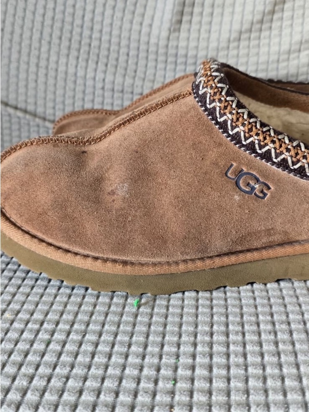 UGG Brown Suede Slip-On Shearling Lined Slippers - Picture 10 of 12
